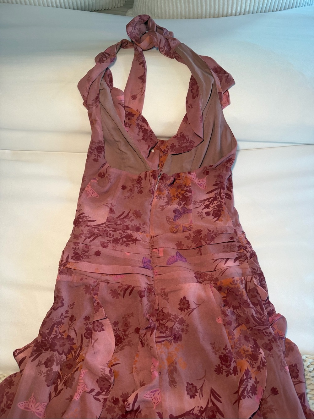 NBD Dusty Rose Floral Ruffled Halter High-Low Maxi Dress - Picture 6 of 7